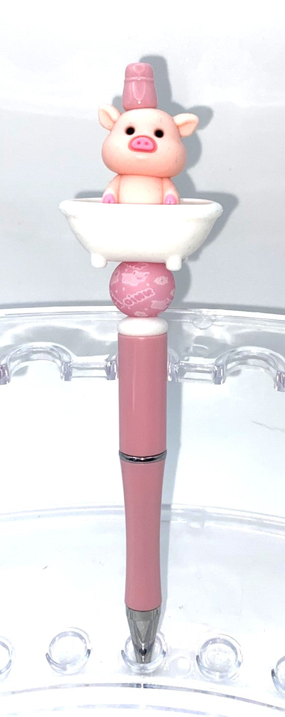 Pig in Bath Tub 3D Beaded Pen