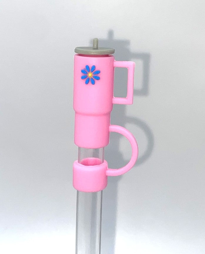 Tumbler 3D Pink w/Blue Flower Straw Topper