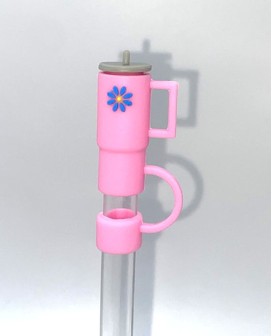 Tumbler 3D Pink w/Blue Flower Straw Topper