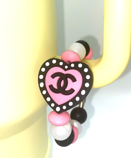 Designer Black & Pink CC Heart Stanley Tumbler Cup Handle Charm