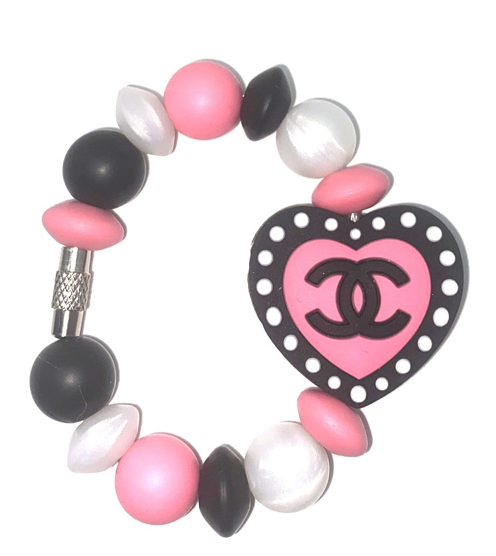 Designer Black & Pink CC Heart Stanley Tumbler Cup Handle Charm