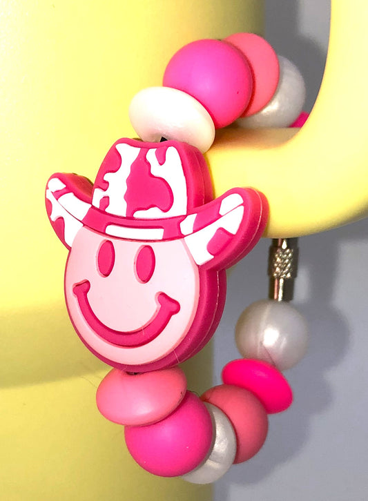 Pink Cowboy Smiley Face Stanley Tumbler Cup Handle Charm