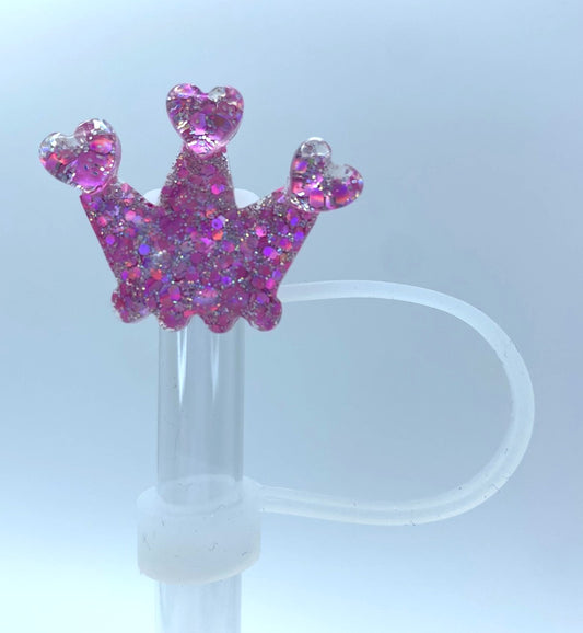 Glitter Crown Pink Straw Topper
