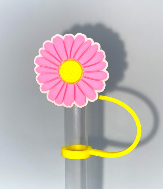 Pink Daisy Flower Straw Topper