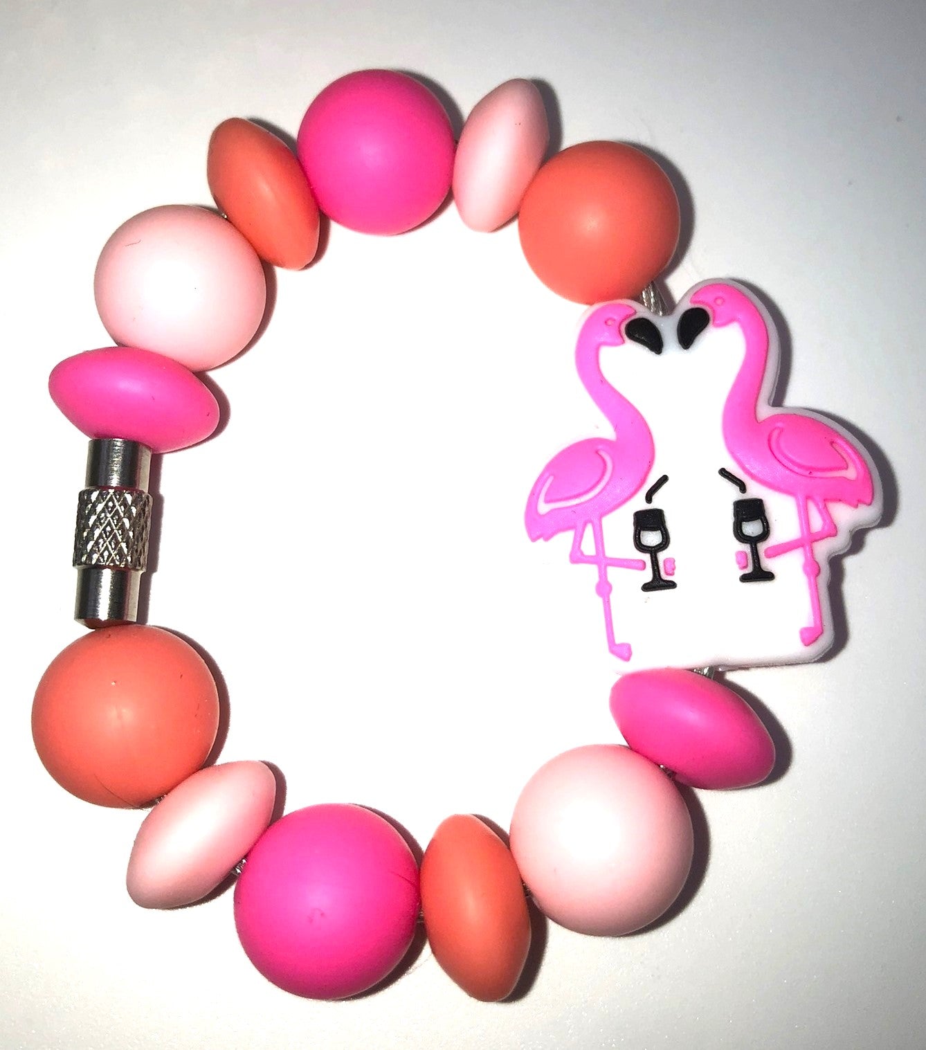 Pink Flamingo Friends with Drinks Stanley Cup Tumbler Handle Charm