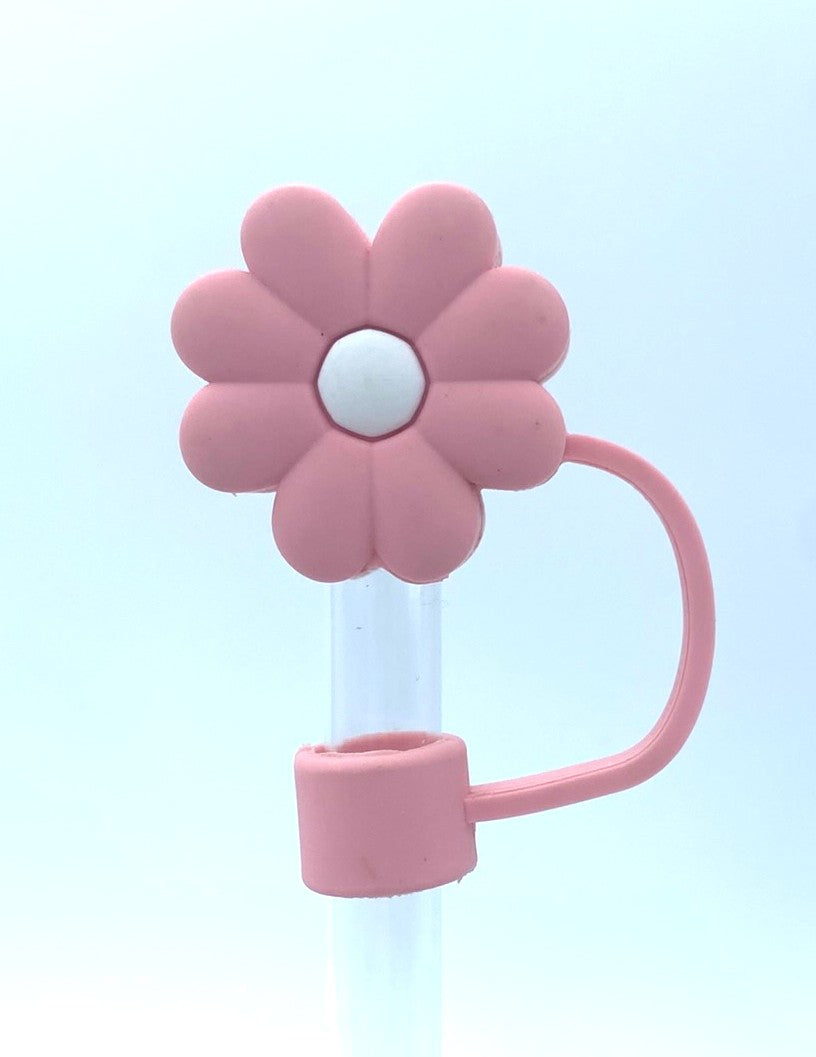 Dusty Pink Flower w/White Center 3D Straw Topper