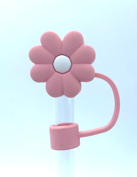 Dusty Pink Flower w/White Center 3D Straw Topper