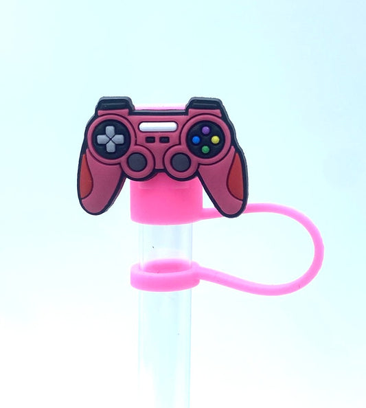 Pink Video Game Controller Straw Topper