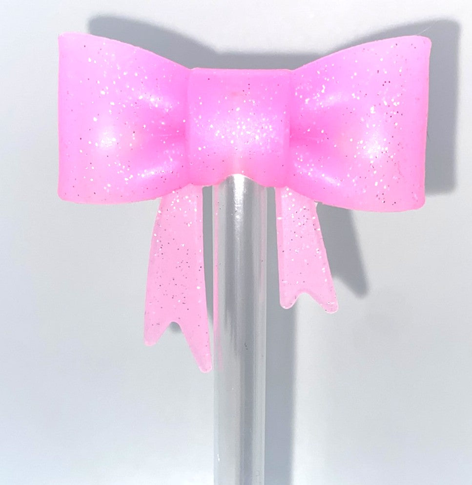 Pink Glitter Bow Straw Topper