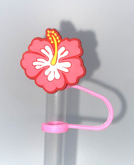 Pink Hibiscus Flower Straw Topper