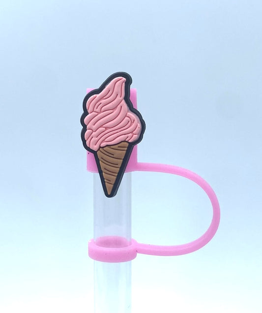 Pink Ice Cream Cone Summer Straw Topper