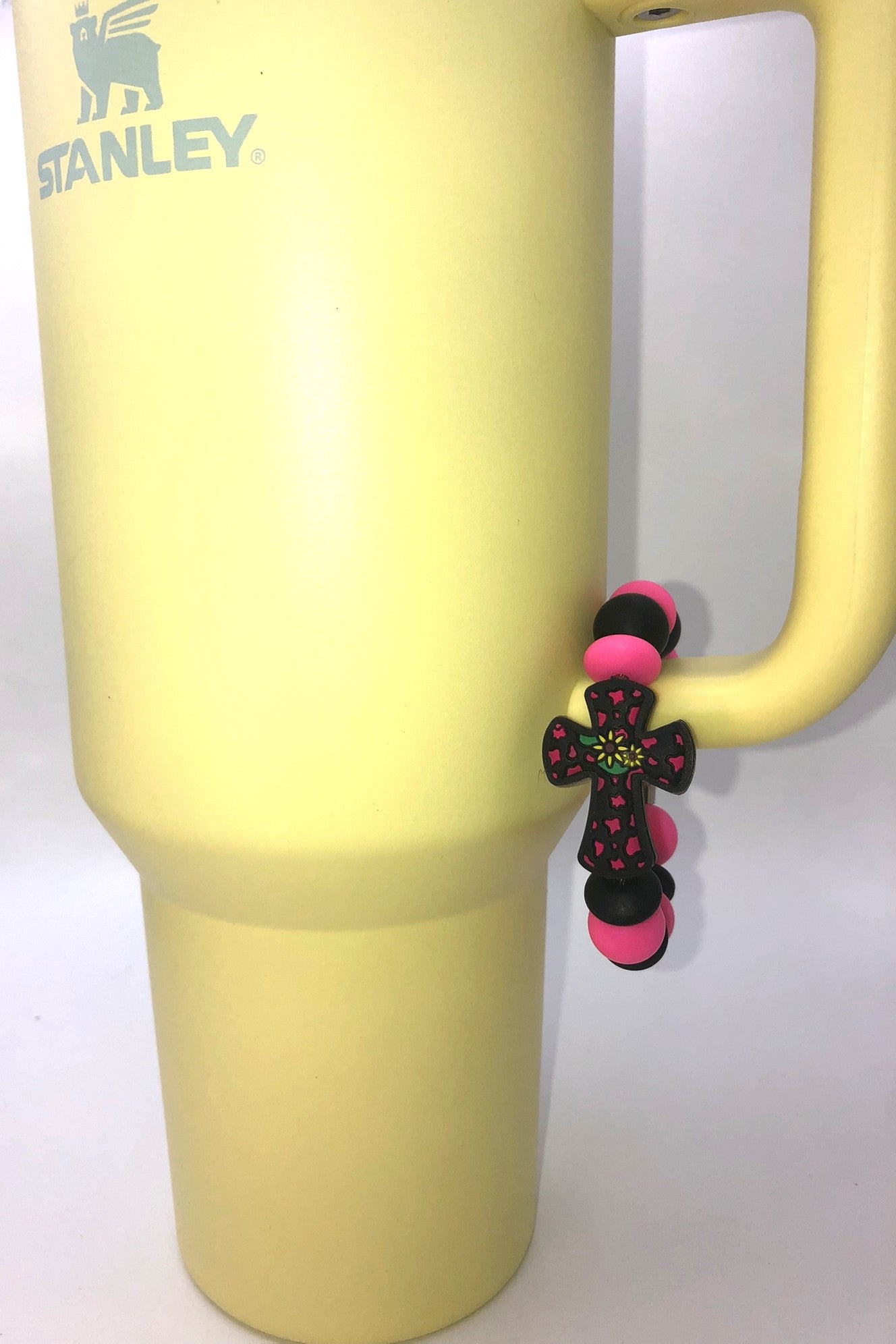 Hot Pink Leopard Print Cross Stanley Tumbler Cup Handle Charm