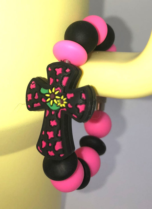 Hot Pink Leopard Print Cross Stanley Tumbler Cup Handle Charm