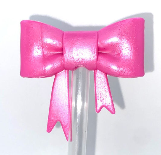 Pink Pearl Bow Straw Topper