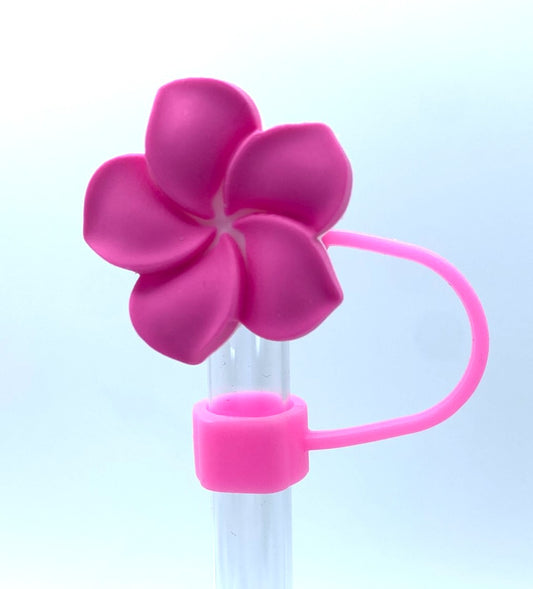 Pink Plumeria Flower 3D Straw Topper