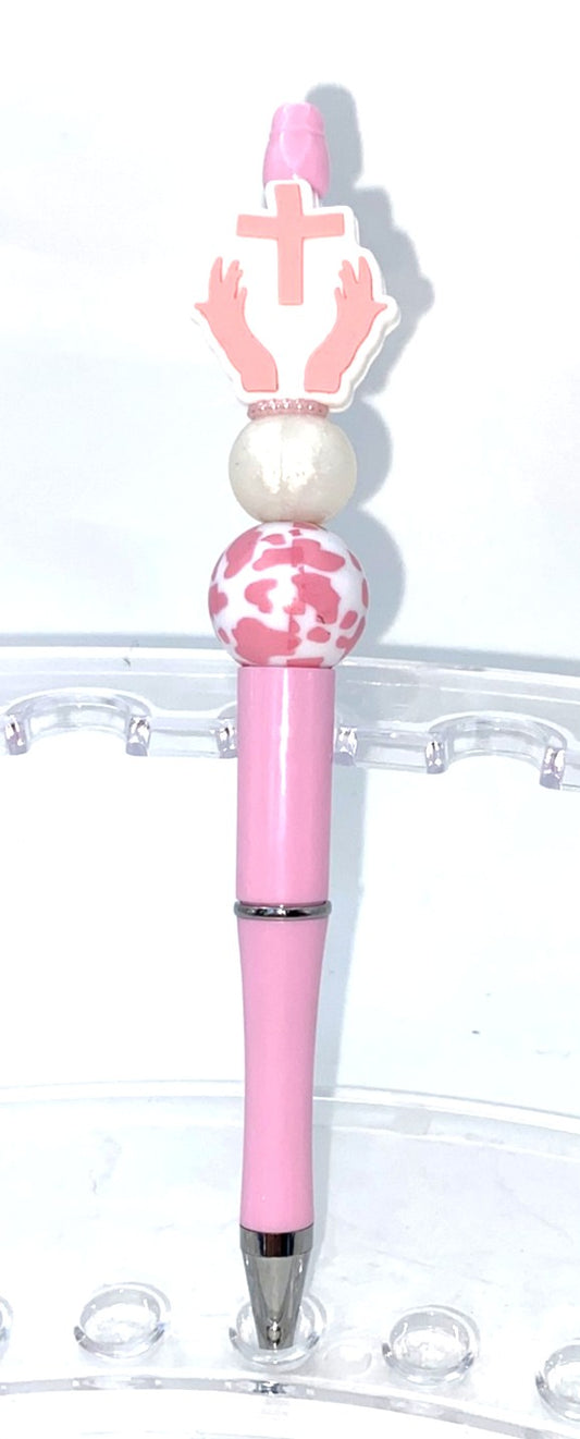 Pink Praying Hands Beaded Pen