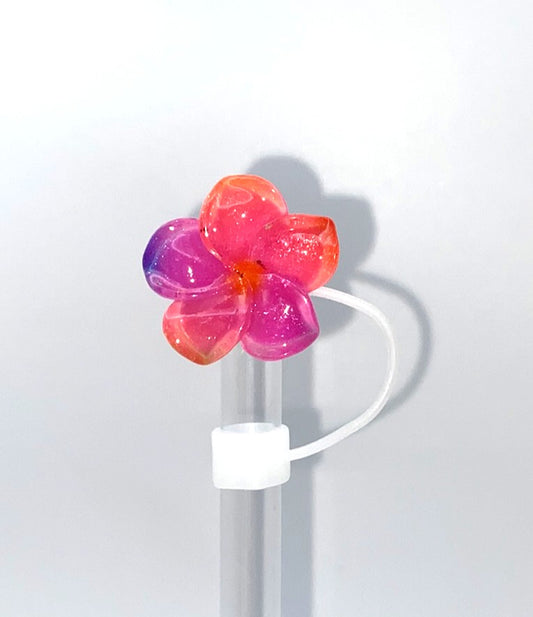 Bright Purple & Pink Resin Plumeria Flower Straw Topper