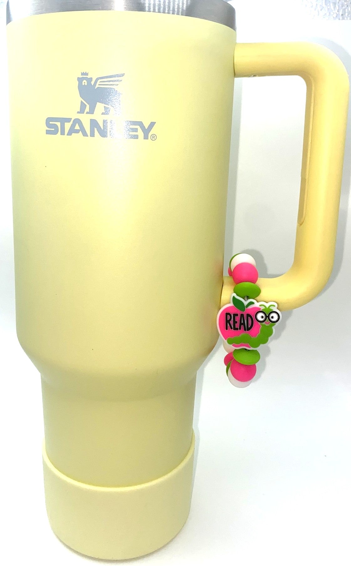 Read Bookworm Pink Apple Stanley Tumbler Cup Handle Charm