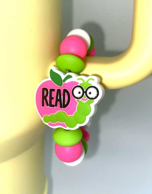 Read Bookworm Pink Apple Stanley Tumbler Cup Handle Charm