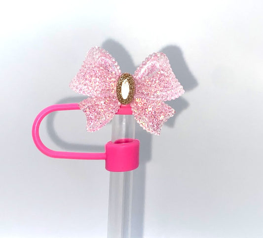 Pink Sparkly Resin Bow Straw Topper