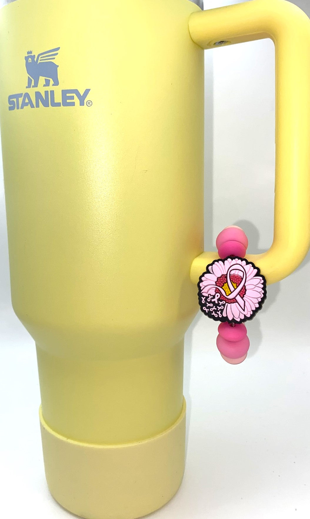 Flower w/Pink Ribbons Breast Cancer Awareness Stanley Tumbler Cup Handle Charm