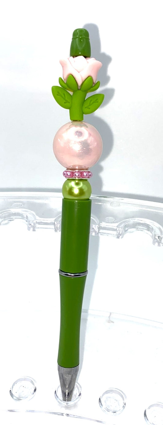 Pink Rose Flower Bead Beaded Pen