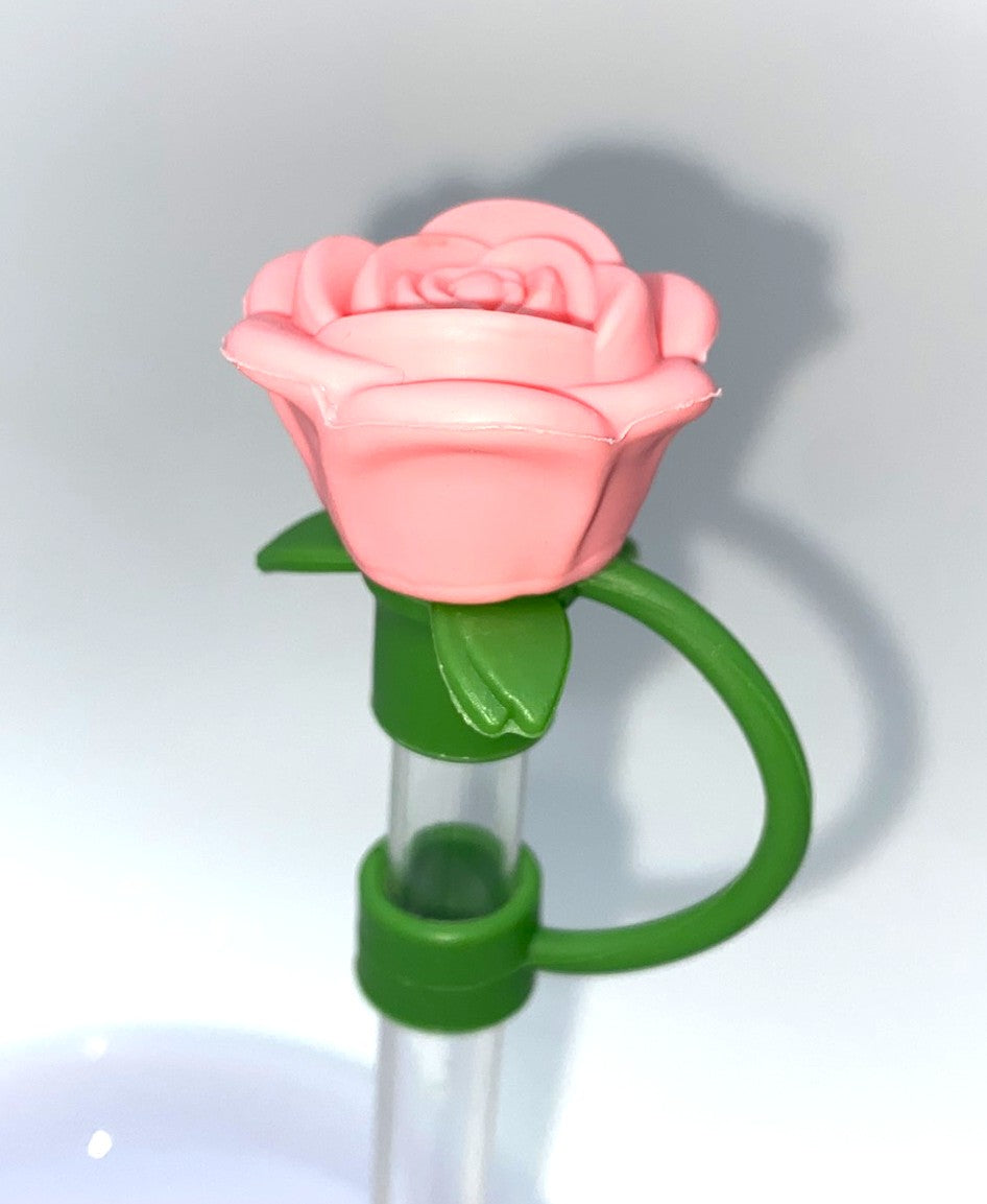Pink Rose Flower 3D Straw Topper