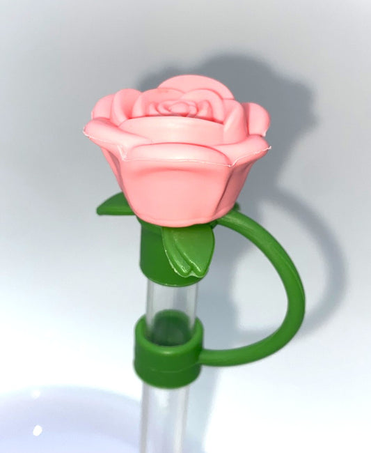 Pink Rose Flower 3D Straw Topper