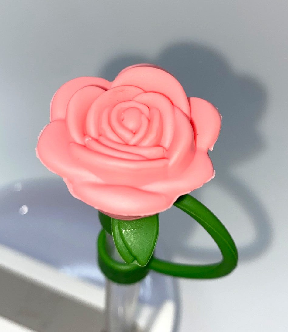 Pink Rose Flower 3D Straw Topper