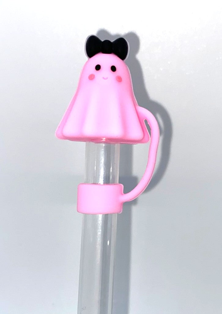 Pink Ghost w/Bow 3D Straw Topper