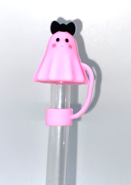 Pink Ghost w/Bow 3D Straw Topper