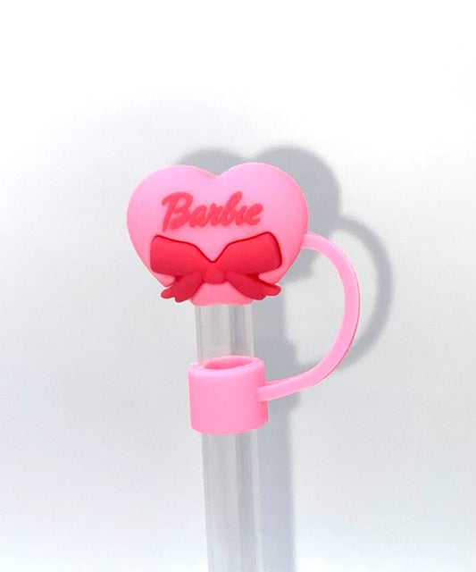 Pink Heart w/Bow 3D Malibu Girl Plastic Doll Stanley Tumbler Cup Straw Topper