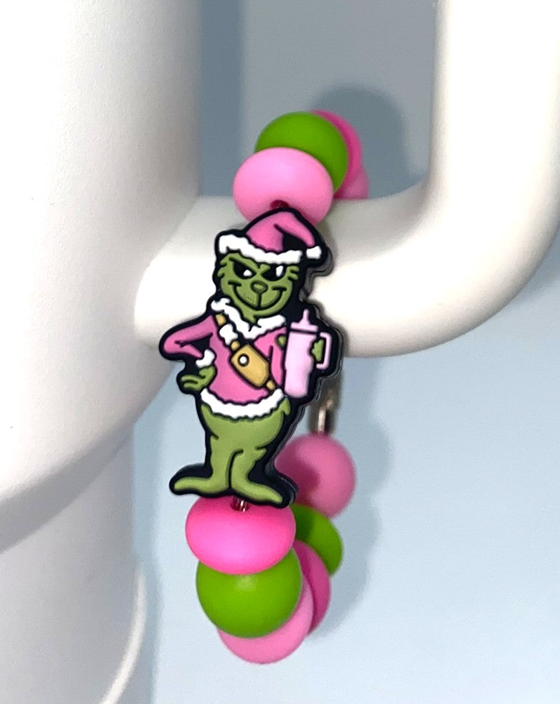 Pink Bougie Mean Green Guy Christmas Stanley Tumbler Cup Handle Charm