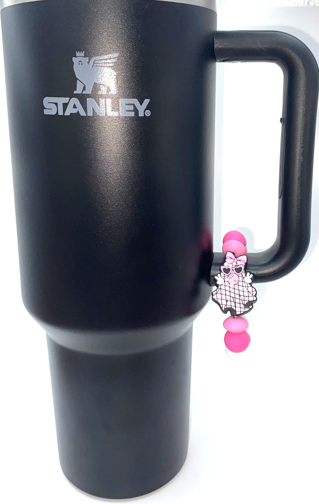 Pink Bubblegum Blowing Ghost Checkered Halloween Stanley Tumbler Cup Handle Charm
