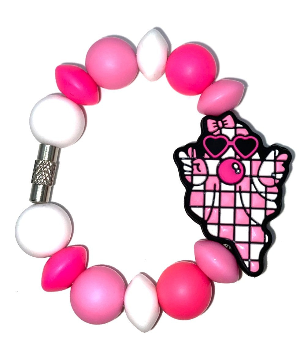 Pink Bubblegum Blowing Ghost Checkered Halloween Stanley Tumbler Cup Handle Charm
