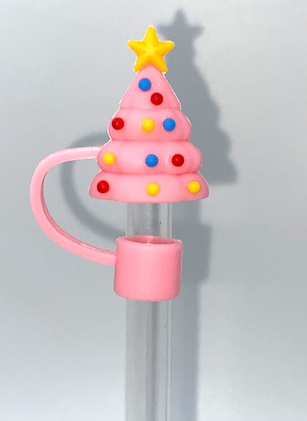 Pink Christmas Tree 3D Straw Topper