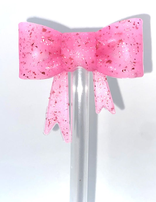 Pink Confetti Glitter Bow Straw Topper