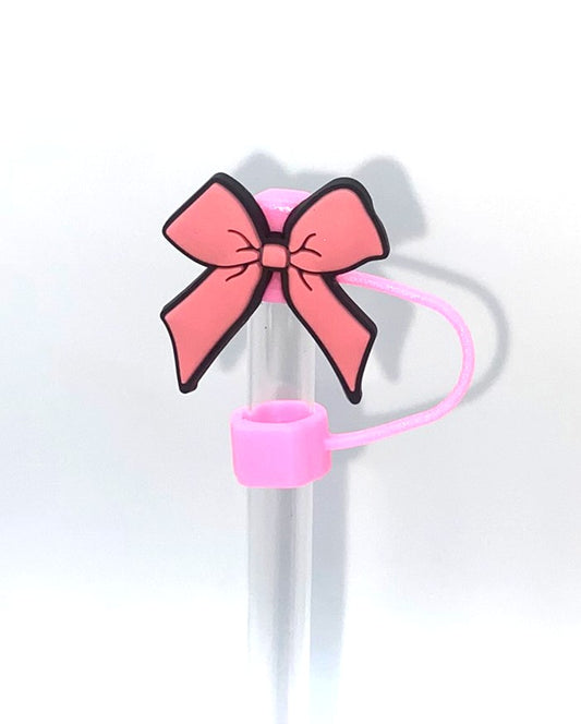 Pink Coquette Bow Straw Topper