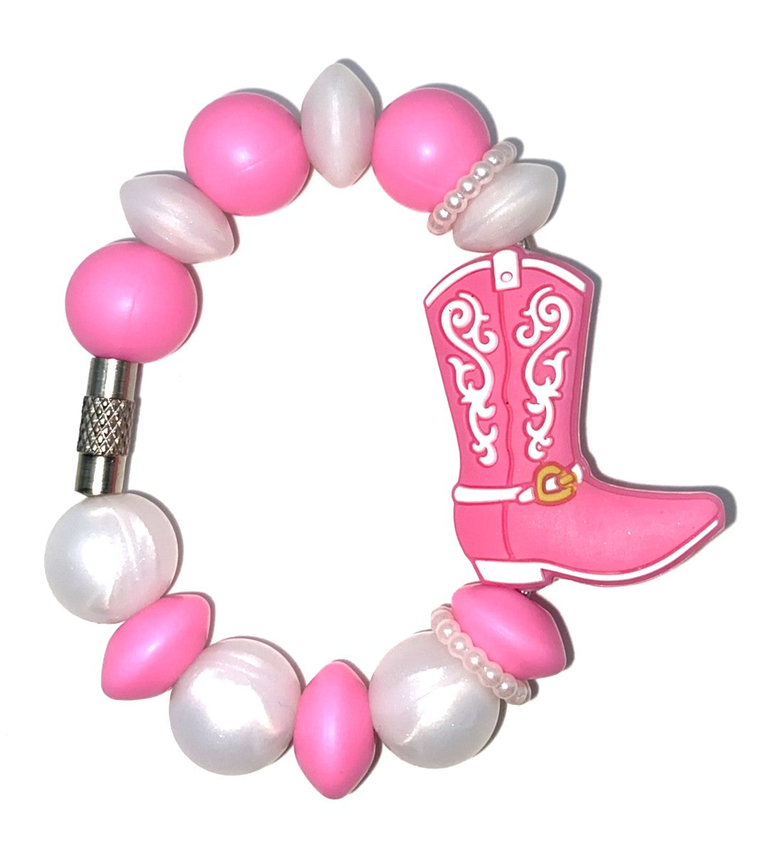 Pink Cowboy Boot w/White Design Stanley Tumbler Cup Handle Charm