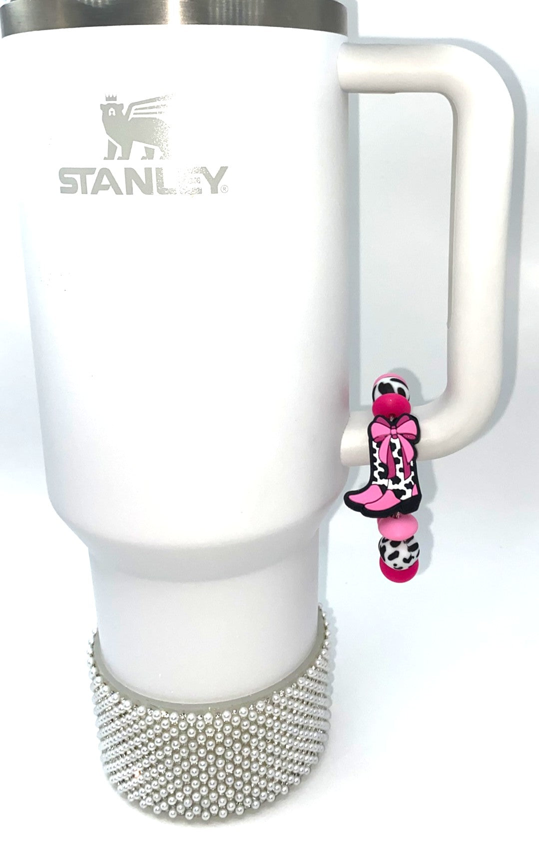 Pink Bow Cow Print Cowboy Boot Stanley Tumbler Cup Handle Charm