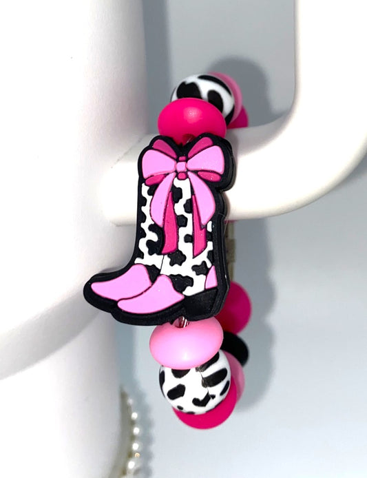 Pink Bow Cow Print Cowboy Boot Stanley Tumbler Cup Handle Charm