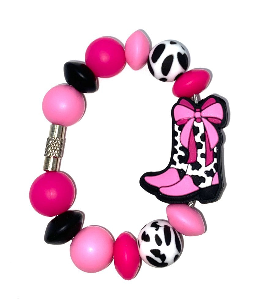 Pink Bow Cow Print Cowboy Boot Stanley Tumbler Cup Handle Charm
