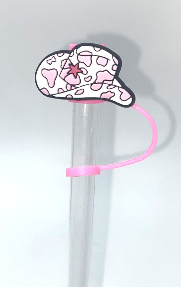 Pink Cowboy Hat Cow Print Straw Topper