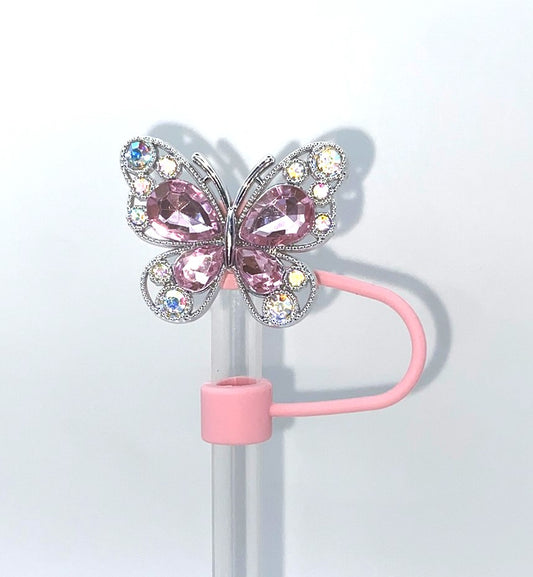 Pink Crystal Butterfly Straw Topper