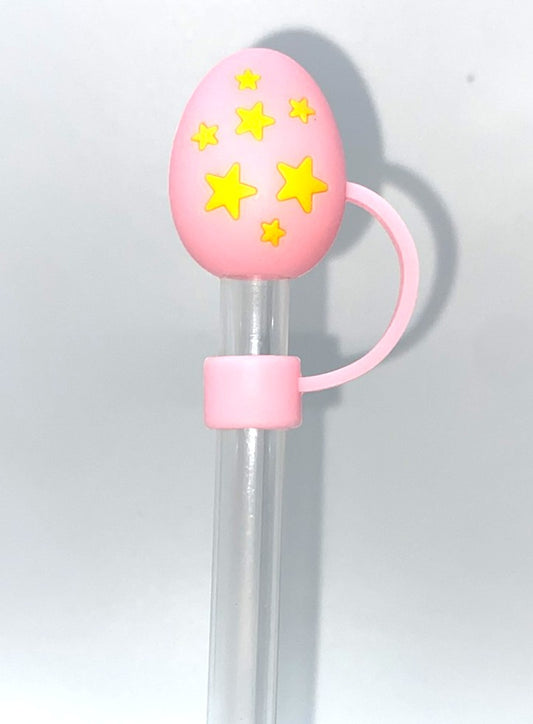 Pink Easter Egg with Stars 3D Straw Topper