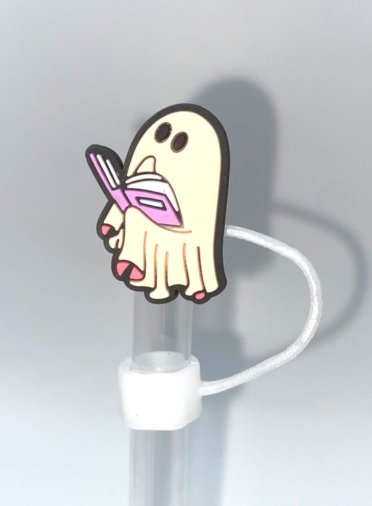 Pink Ghost Reading Bookish Straw Topper