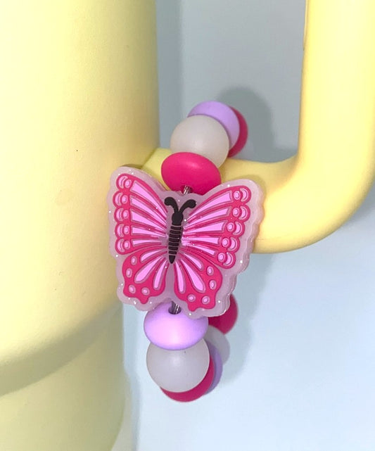 Pink Glitter Butterfly Stanley Tumbler Cup Handle Charm