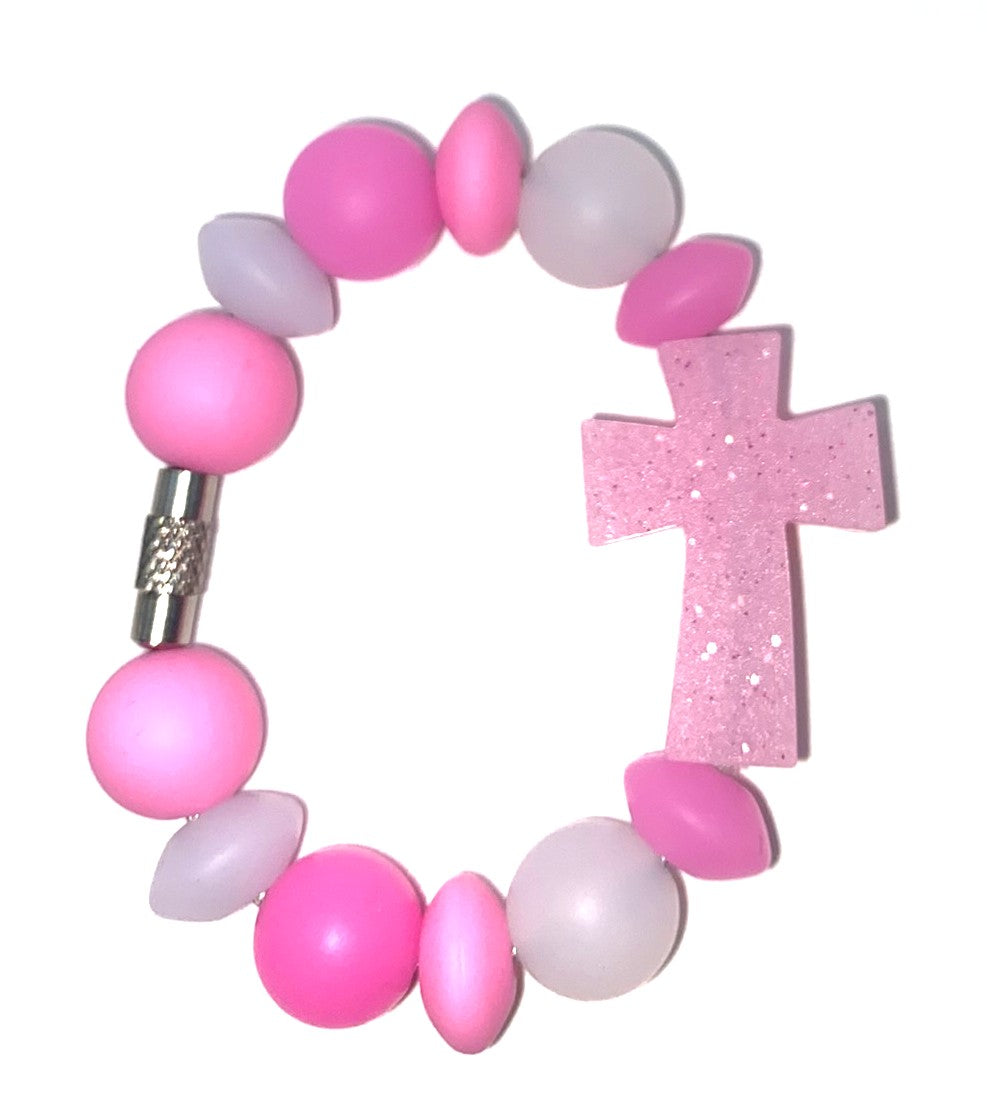 Pink Glitter Cross Stanley Tumbler Cup Handle Charm
