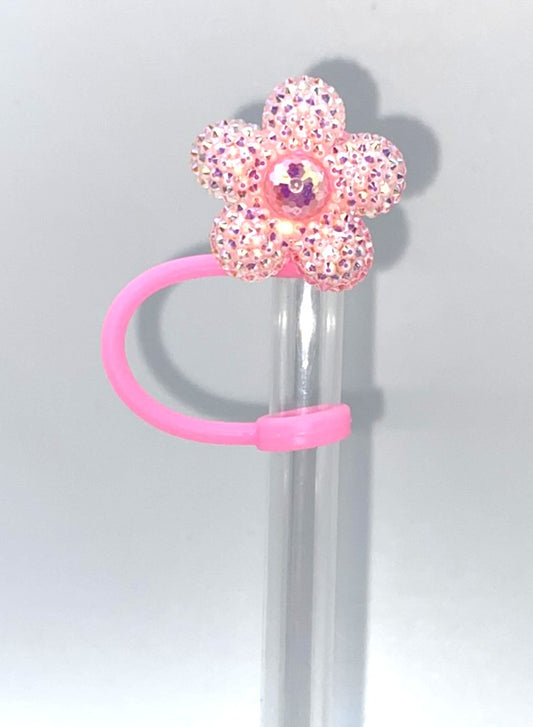 Light Pink Glitter Daisy Flower Resin Straw Topper
