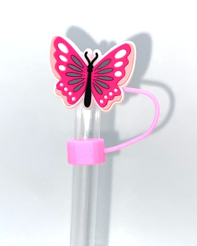 Pink, Gray & Black Butterfly Straw Topper